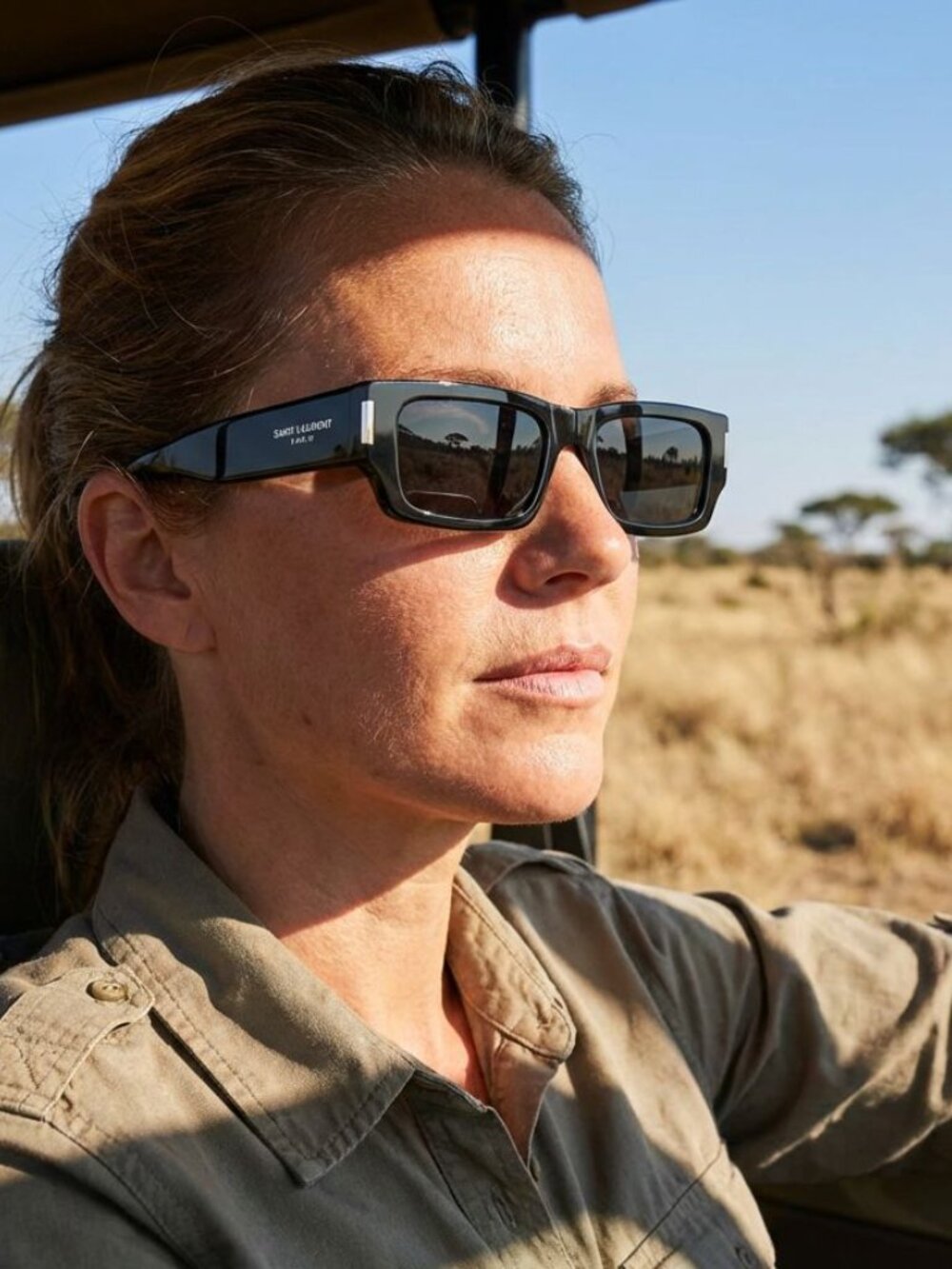 Saint Laurent SL660 002 Unisex Rectangle Sunglasses - Havana / Grey - Picture 6 of 13